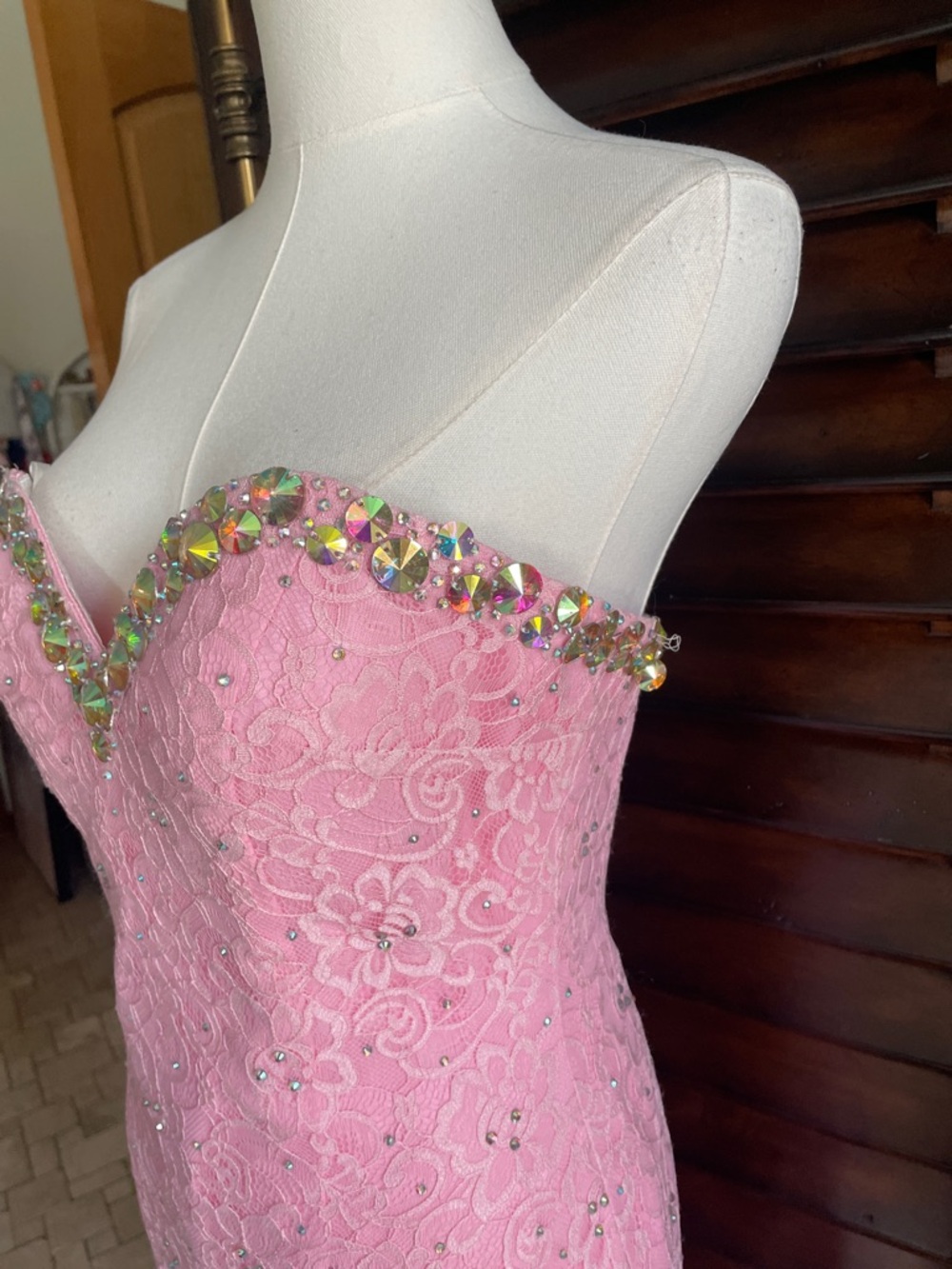 New As Is Strapless Pink Lace Cocktail Dress Embellished Sweetheart Neckline 6 - Picture 4 of 14